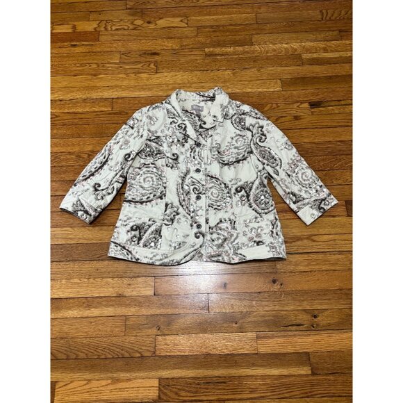 Chico's Womens Jacket Sz 2 (US 12) Gray Stretch Cotton 3/4 Sleeve Pockets Twill - Picture 1 of 7